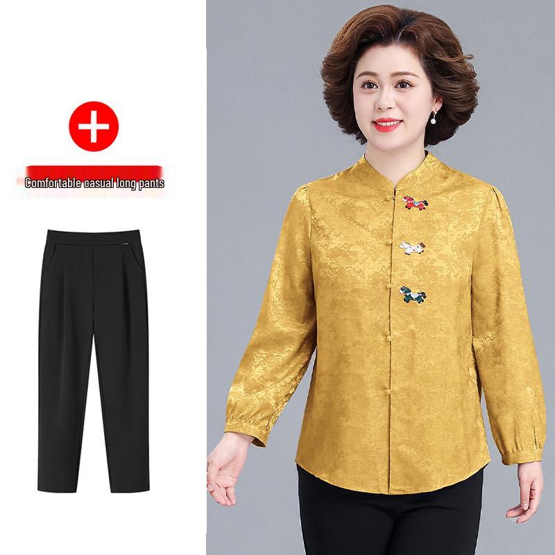 Elegant Spring 2026 Wedding Set: Stylish, Long-Sleeved Blouse for Mothers and Mother-in-Laws - Perfect for Middle-aged and Elderly Women