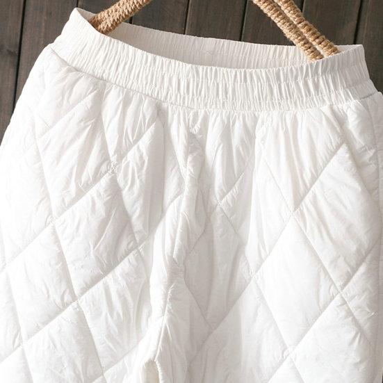 Women Winter Pants High Elastic Waist Thick Padded Solid Color Loose Soft Ankle-banded Casual Pockets Lightweight Lady Down Trousers