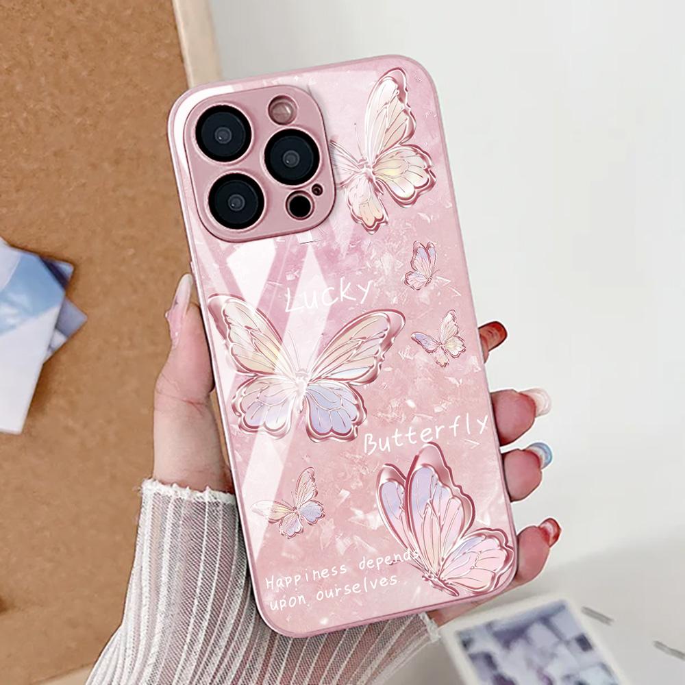 Butterfly Phone Case For Samsung S25 S24 S23 Ultra Case A17 A56 5g A55 A16 A26 A36 A54 A53 A25 A34 A52 A15 Tempered Glass Cover