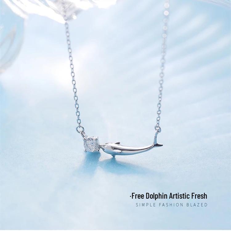 Beixi s925 Silver Dolphin Necklace - Elegant Korean Style with Sparkling Diamond and Creative Clavicle Chain for Women 925 Silver