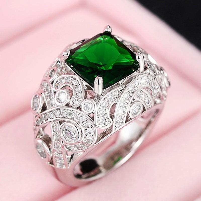 

Huitan Women Finger Rings Elegant Square Green/White CZ Rings for Anniversary Party Fancy Birthday Gift Luxury Jewelry 10