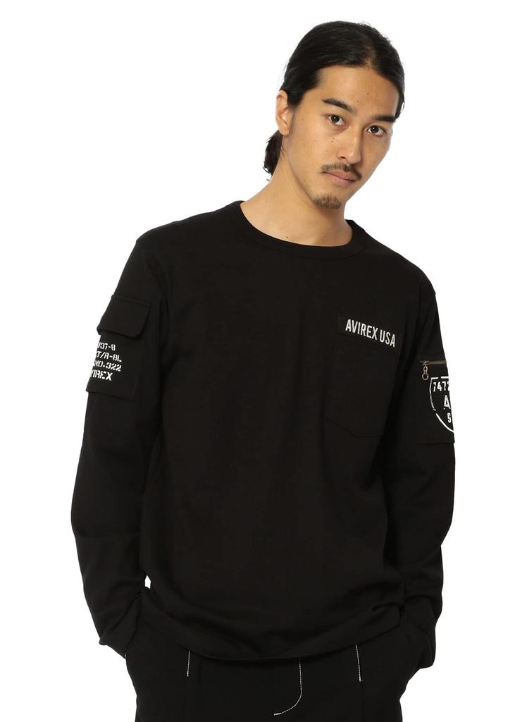 AVIREX LONG SLEEVE FATIGUE CREW NECK 6113448 XXL 009 BLACK T-SHIRT Men's
