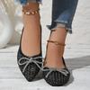 Spring New Flat Shoes Women's Pointed Head Shallow Mouth Mesh Fabric Breathable Butterfly Knot Soft Sole Non-slip Single Shoes