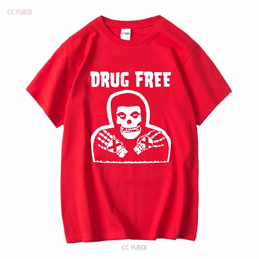 Misfits Drug Free T Shirt 80s Punk Rock Vintage Blac 1717 vintage Washed fashion Stylish Breathable streetwear graphic