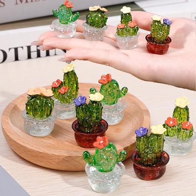 Creative Simulation Cactus  Plant Decor Transparent Fleshy Car Computer Decoration Ornaments Decorative Crafts Home Accessories