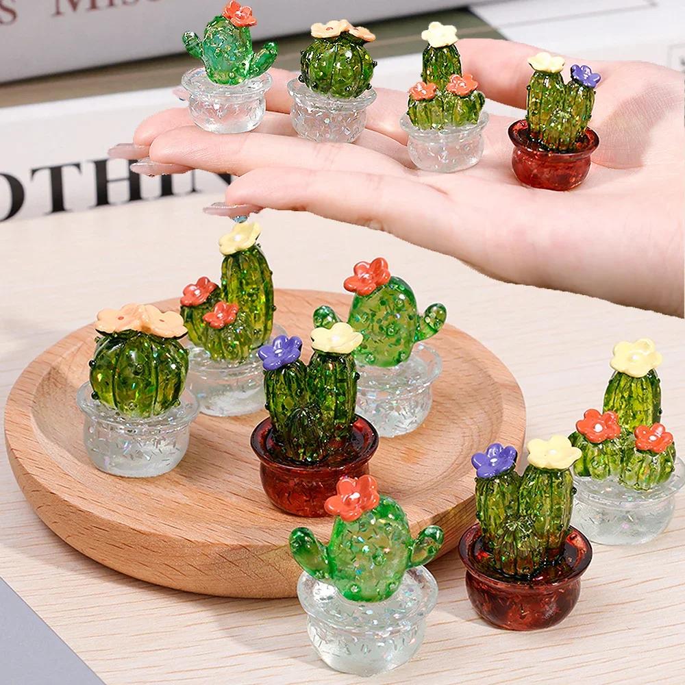 Creative Simulation Cactus Plant Decor Transparent Fleshy Car Computer Decoration Ornaments Decorative Crafts Home Accessories