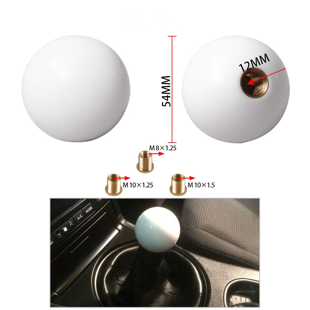 HANSWD Pearl Shift Pearl Gear Knob for Universal Custom Black with 3 Adapters for Japanese Vehicles Knob, Ball-Shaped AT/MT Vehicles, (Natural White)