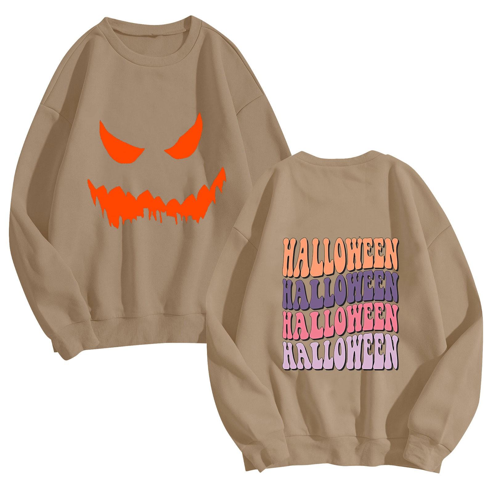 

Женская мода повседневный топ с длинным рукавом и принтом на Хэллоуин с круглым вырезом XXL