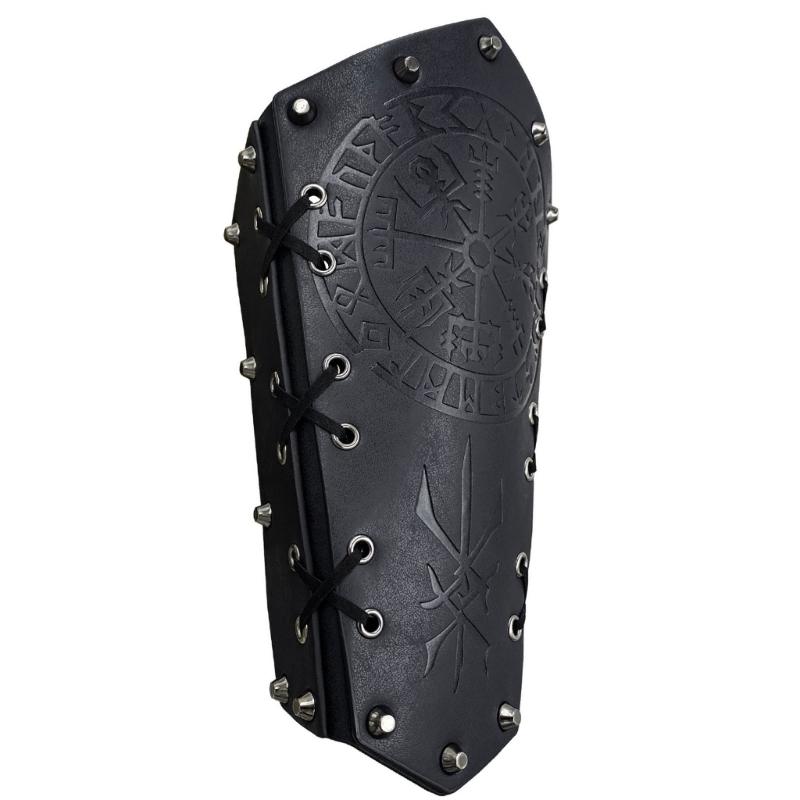 Medieval Wristband Men Cosplay Totems Embossed Bracer Gauntlet for Men Cosplay PU Wristband for Photoshoots and Stage