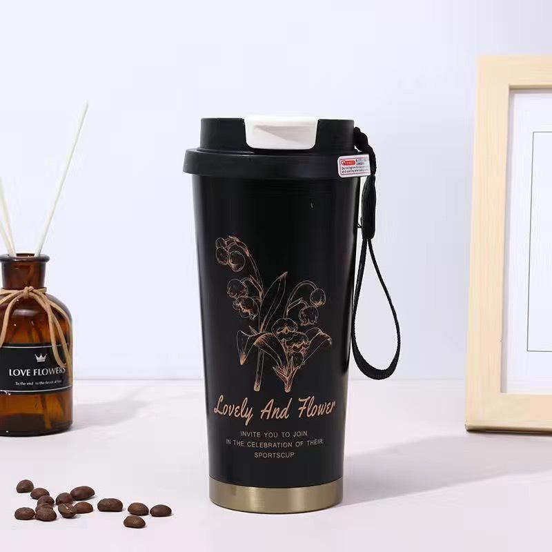 Lily of the Valley Double-Wall Thermos Cup with Straw - Student & Car Friendly