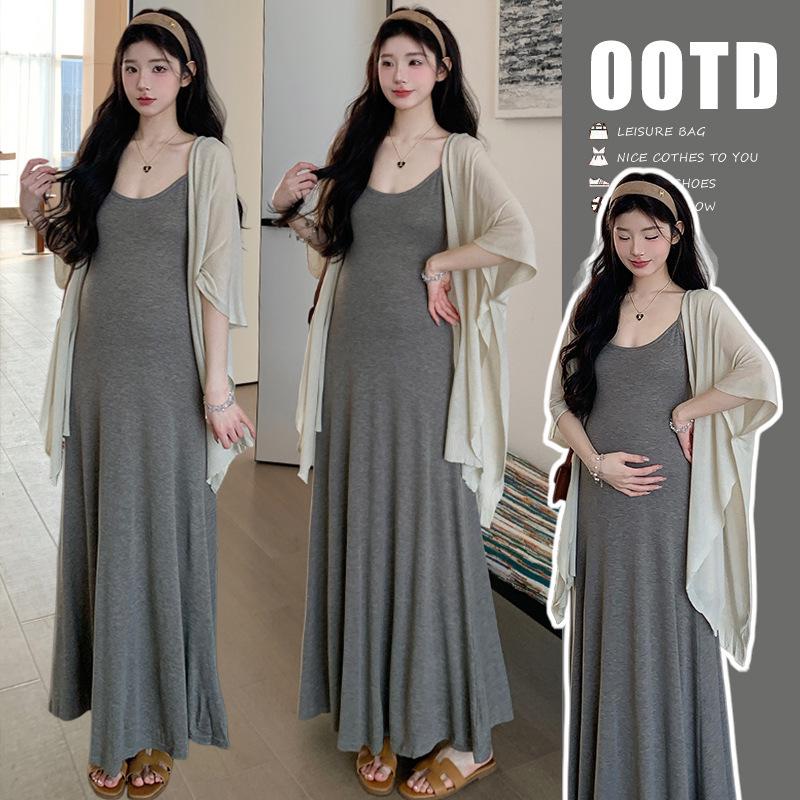 2026 New Maternity Loose Shawl & Adjustable Strap Dress Set Medium