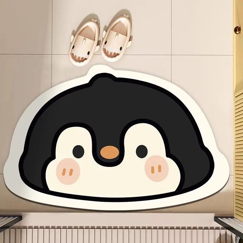 Covor de baie absorbant din diatomit de desene animate, antiderapant cu uscare rapidă, toaletă la ușa băii, covoraș pentru picioare, covor de toaletă