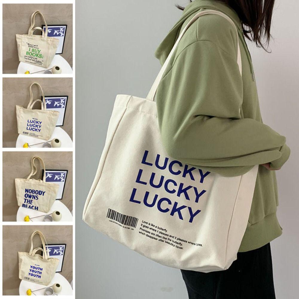 Minimalist Large Capacity Letter Print Tote Bag Shopping Handbag Woman Shoulder Bag Zipper Casual Underarm Bag Work