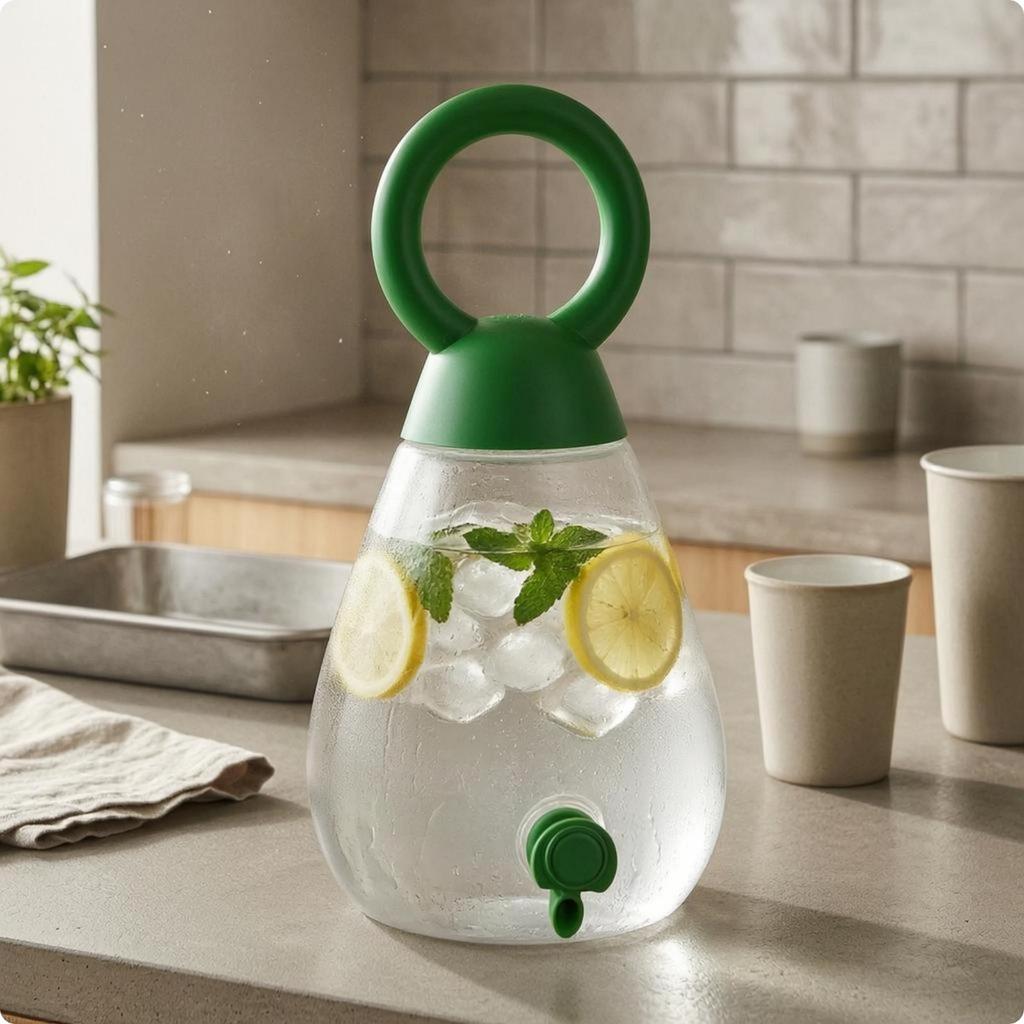 Dispenser Bevande a Goccia Manico Verde Caraffa Trasparente per Tè Freddo con Rubinetto