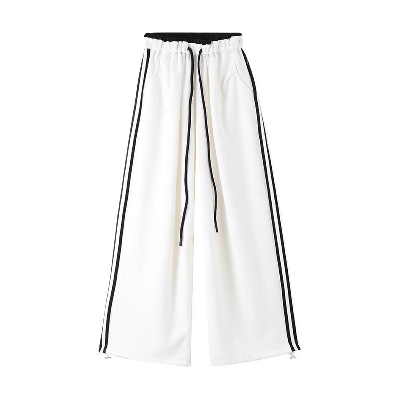 

2024 New Color Block Two-Stripe Girls Wide-Leg Casual Cargo Pants White Regular