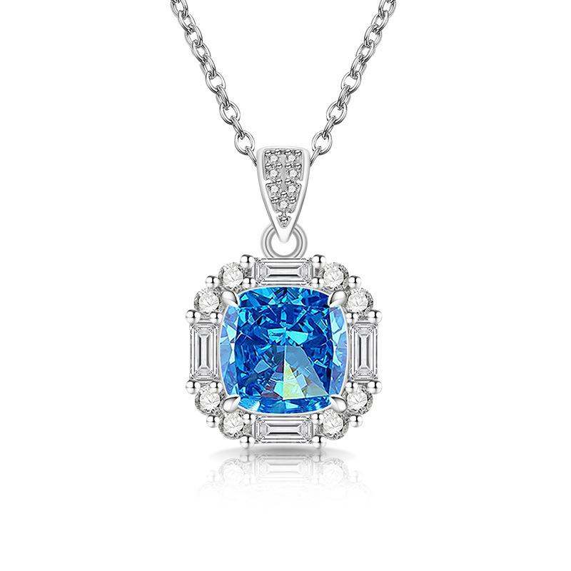 2026 Colored Treasure Ice Flower Cut Sugar Cube Necklace Super Flash High Carbon Diamond Electroplated Real Gold Pendant