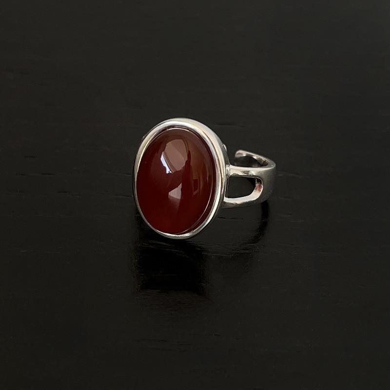 Trendsetting Agate Red Ring With Geometric Design For Women Featuring Adjustable Size And Pig Nose Element