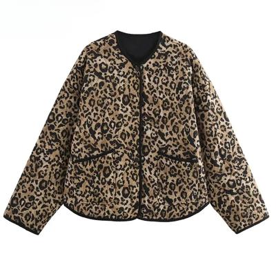 Parkas Leopard Winter Coats Woman Vintage Animal Print Quilted Jacket Women Autumn Long Sleeve Padded Jacket Short Coats