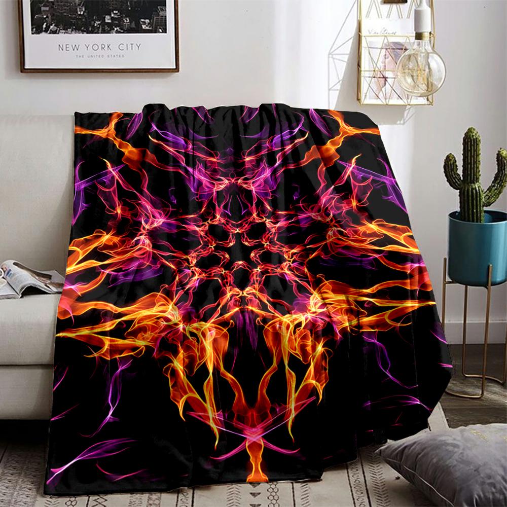 Abstract Fire Pattern Area Blanket with Black Background, Blanket Blanket, Suitable for Use In the Bedroom, Living Room, On the Sofa