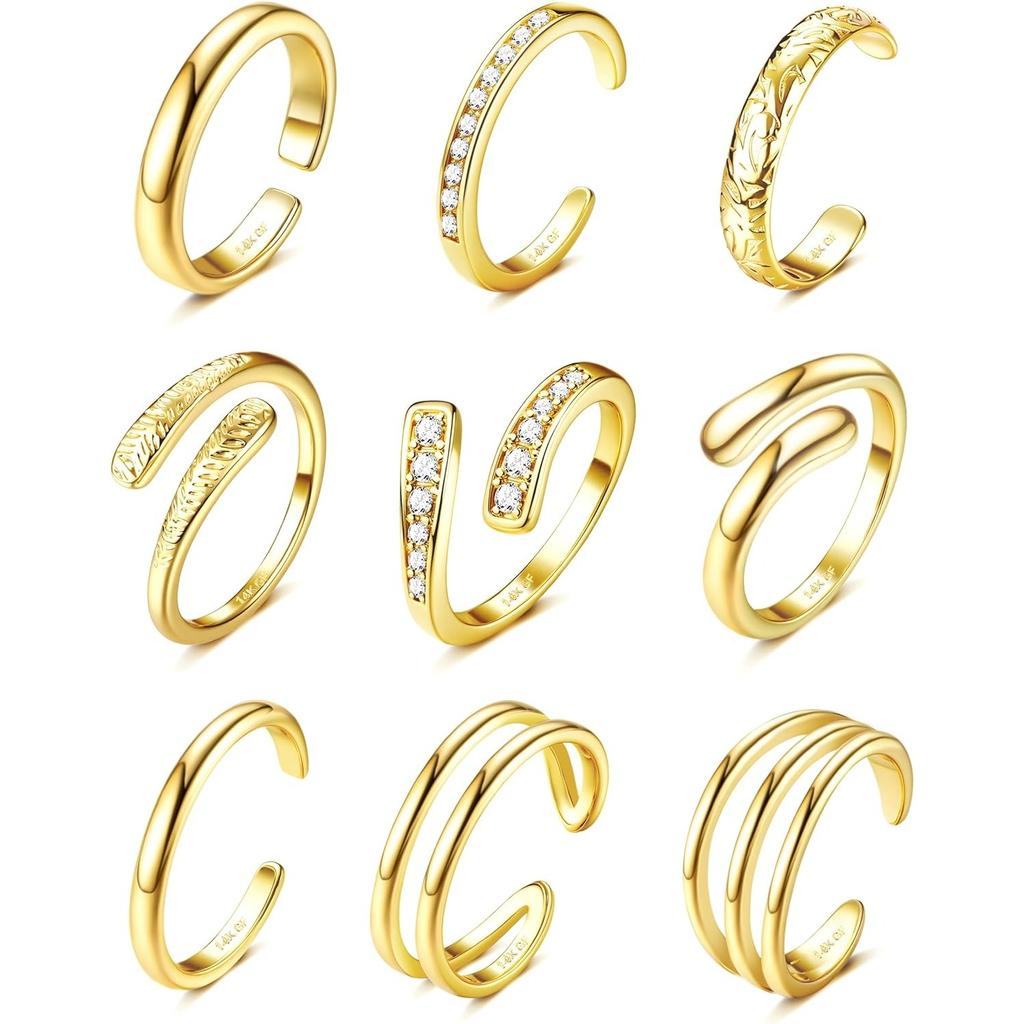 Bobisty Toe Rings Set for Women 14K Gold Plated Simple Hug CZ Triple Band Rings   Adjustable Toe Rings Summer Beach Foot Jewelry