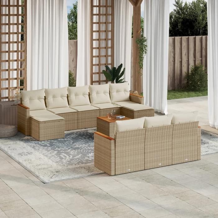 VidaXL Garden Lounge Set with Cushions 11 Pcs, Patio Sofas, Patio Furniture Set, Outdoor Furniture, Beige 3226422