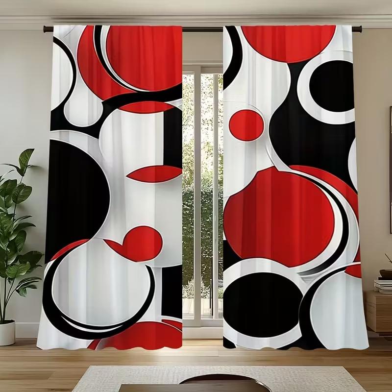 

2 шт. штор с принтом черных и красных кругов, подходят для украшения спальни, гостиной, кухни, домашнего декора, украшения окон 14Wx39L(35x100CM)x2&Rod Pocket