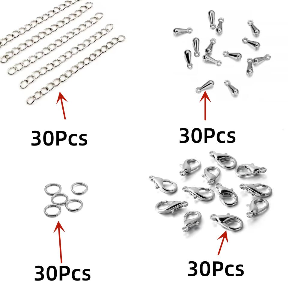 30SET Tail Chain Handmade Extension Chain with Lobster Clasp and Droplets Tone Extended Connector For DIY Jewelry Making