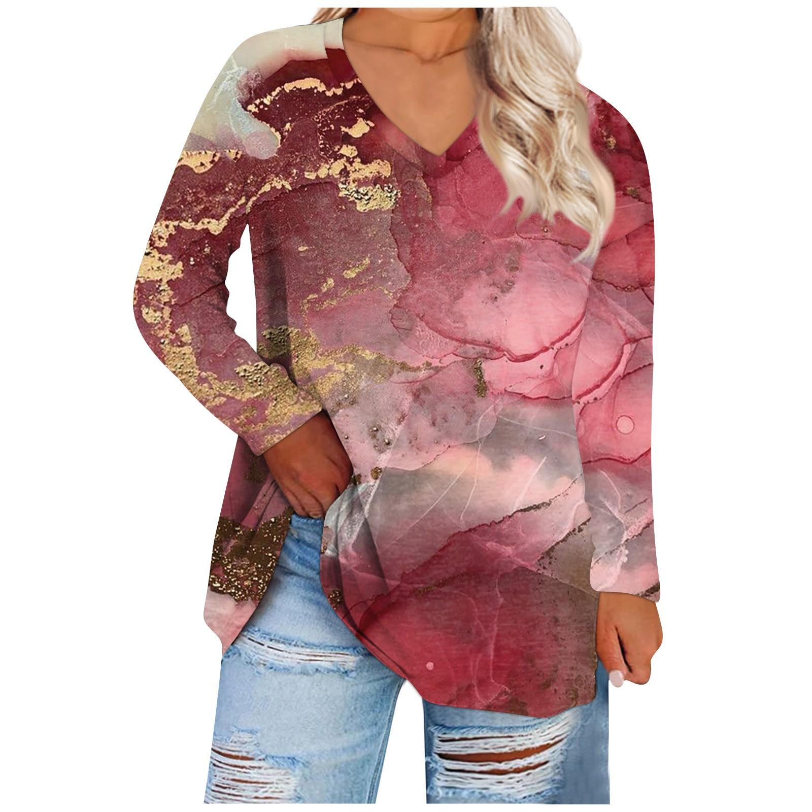 Женская свободная и удобная футболка с длинными рукавами и круглым вырезом — фото 4