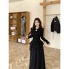 Black new Chinese cheongsam long-sleeved dress women's early autumn high-end temperament waist birthday dress long skirt