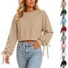 Sudadera Corta de Manga Larga con Lazo Adorable en el Cuello para Mujer