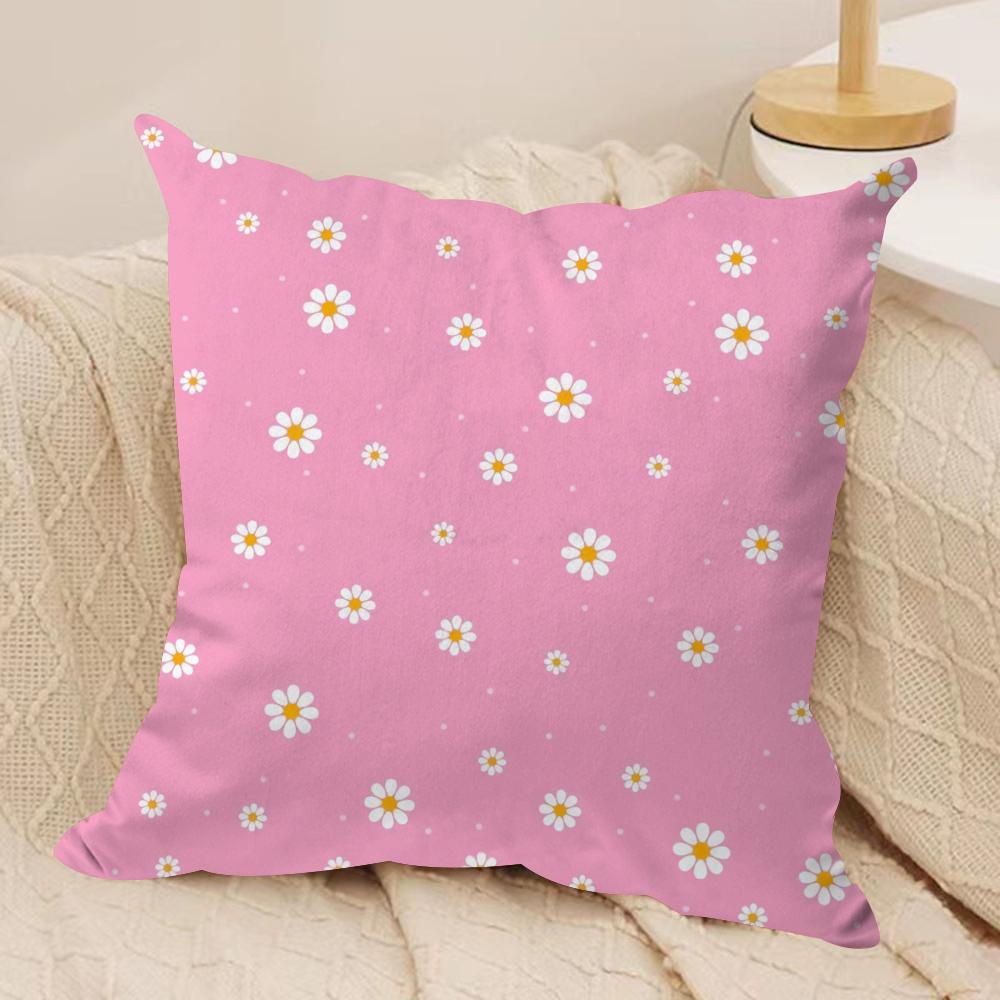 Romantic DaisyPrint Spring Cushion Cover Silky Short Plush DoubleSided Printed Pillow Case for Sofa All Seasons Home Decor Gift
