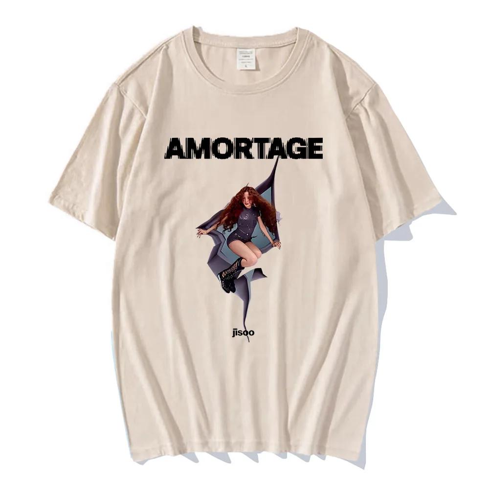 

Уличная одежда Футболка корейской певицы JISOO AMORTAGE Ropa Hombre Футболки в стиле хип-хоп Повседневные мужские женские хлопковые футболки Модные футболки в стиле хип-хоп 4XL