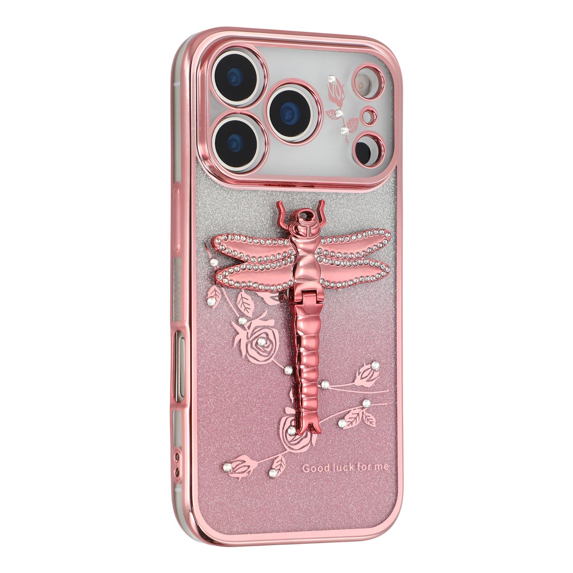 KADEM For iPhone 17 Pro Max Case Dragonfly Kickstand TPU Flowers Glitter Phone Cover A