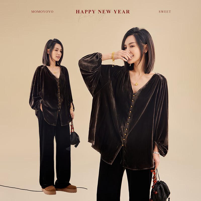 Женская бархатная рубашка с V-образным вырезом и длинным рукавом Chenchen Ma S