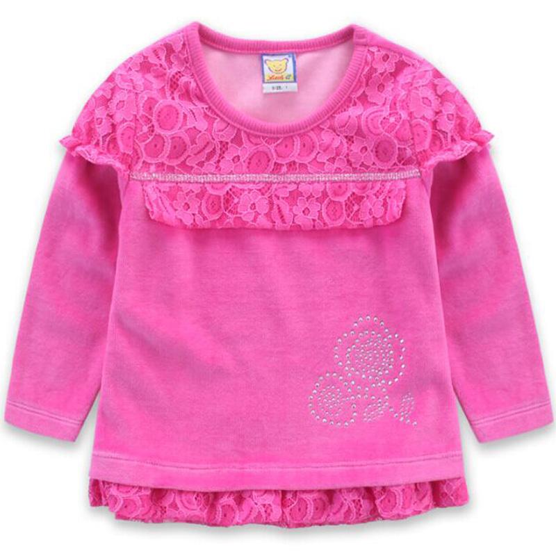 

Футболка для дівчаток Дитяча сорочка з довгим рукавом Мереживна бавовняна потовщена пуловер для захисту від холоду Світшот 3T рожевий