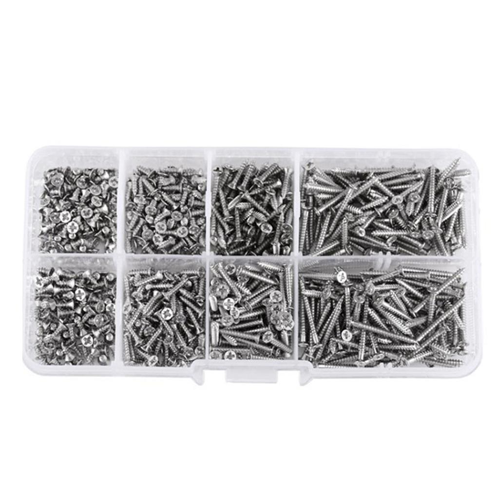 800Pcs M2 Self Tapping Screw for Cross Countersunk for Head Wood Screw Set 304 Stainless Steel Phillips Flat for Head Sc