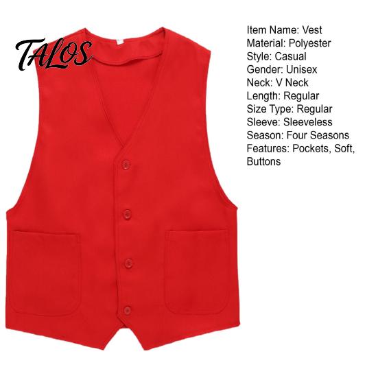 Gilet da Volontario Abbigliamento da Lavoro Gilet Scollo a V Senza Maniche Colore Unito Bottoni Singolo Petto Tasche Abbigliamento da Lavoro Cardigan Lavoratori della Comunità