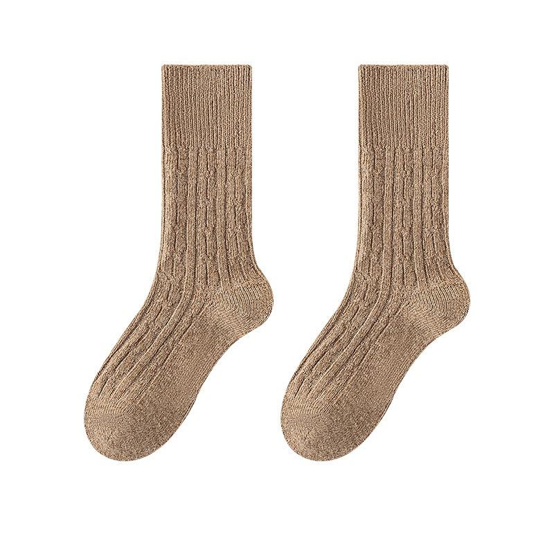 Autumn and Winter Wool Socks for Women, Long Tuft Socks, Solid Color Thickened Warm Postpartum Socks, Mid-calf Socks