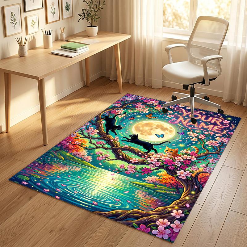 Cat Theme Crystal Velvet Rug Personalized Custom Name Text Soft Floor Mat Home Decor