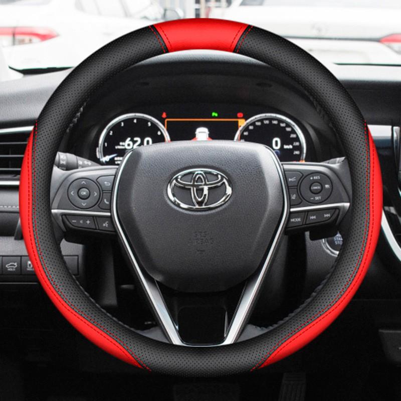 Coprivolante Universale in Pelle per Toyota RAV4 2020 2021 Stile Sportivo Diametro 38cm Nero Rosso Doppia Cucitura