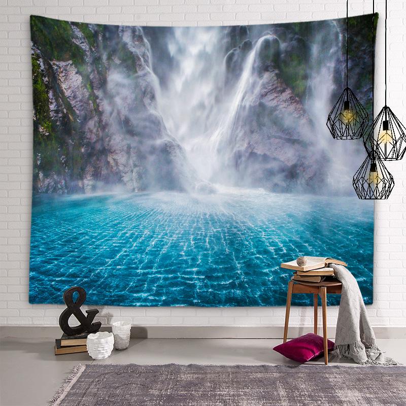 Mountain and Flowing Water Artistic Conception Tapestry Waterfall Wall Art Tapestry Room Personality Decoration Home Decoration