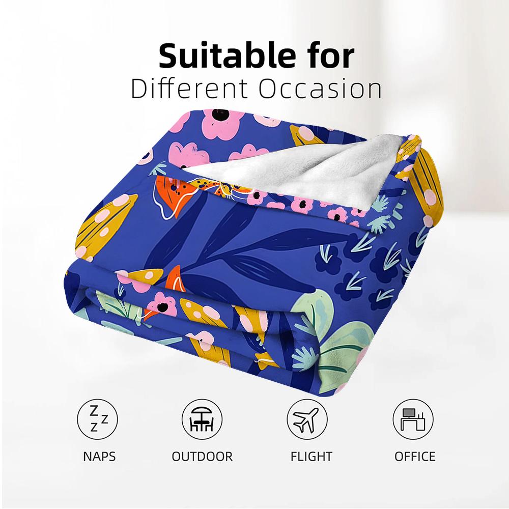 Royal Blue Tropical Bold Flower Cartoon Anime Print Flannel Blanket Soft Warm Throw for Kids Bedroom Sofa Christmas Office Car