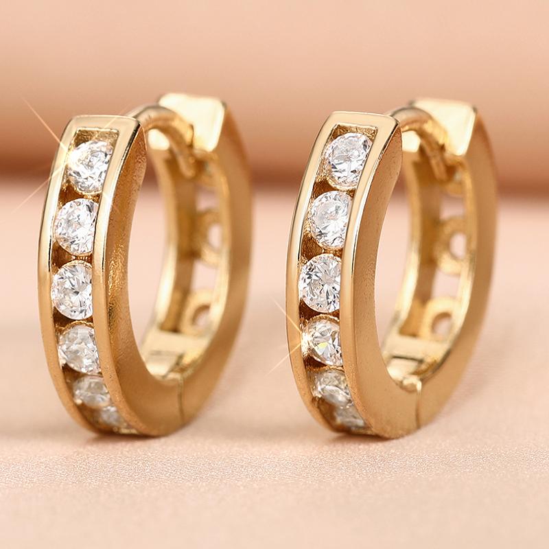 

Huitan Gold Color Hoop Earrings for Women Inlaid Shiny CZ Trendy Wedding Engagement Party Versatile Circle Accessories Zircon