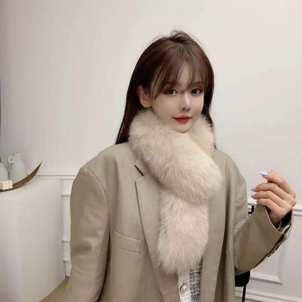 Double-sided Wool Scarf Thickened Imitation Fur Warm Scarf Fox Fur Collar Solid Color Versatile Winter Autumn and Winter