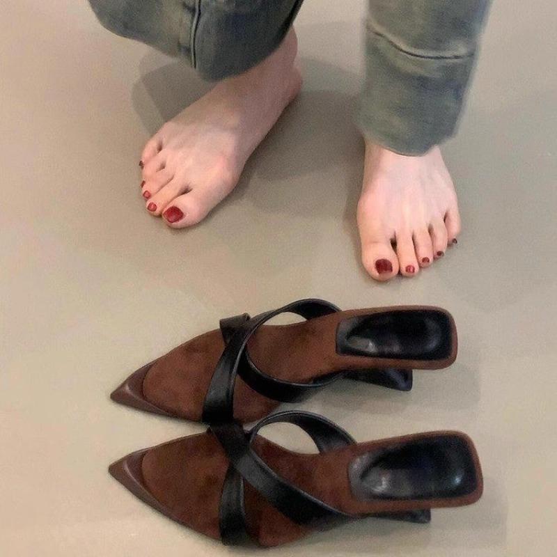 Fashion Fashion French High Heels Slippers Summer Outside Wear New Pointed Toe Shallow Mouth Open Toe Temperament Special Heel Sandals