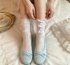 Summer thin stacking socks ballet white lace socks miu long tube milk white with Mary Jane shoes medium tube socks