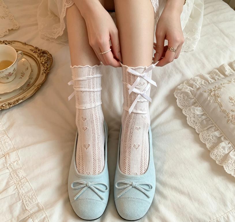 Summer thin stacking socks ballet white lace socks miu long tube milk white with Mary Jane shoes medium tube socks