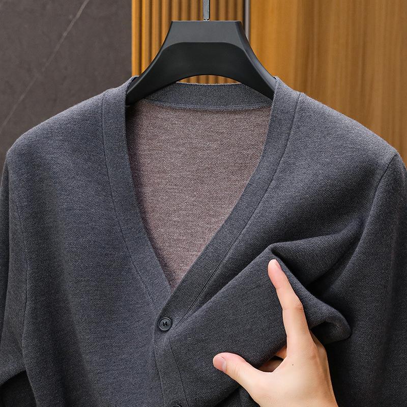 Men's Thick Wool Deep V-Neck Cardigan for Autumn/Winter - Double-Sided Style for Middle-Aged and Elderly