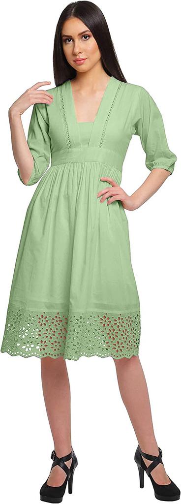 Moomaya Solid Midi Dress For Women Plus Size Lace Details Clothing Summer