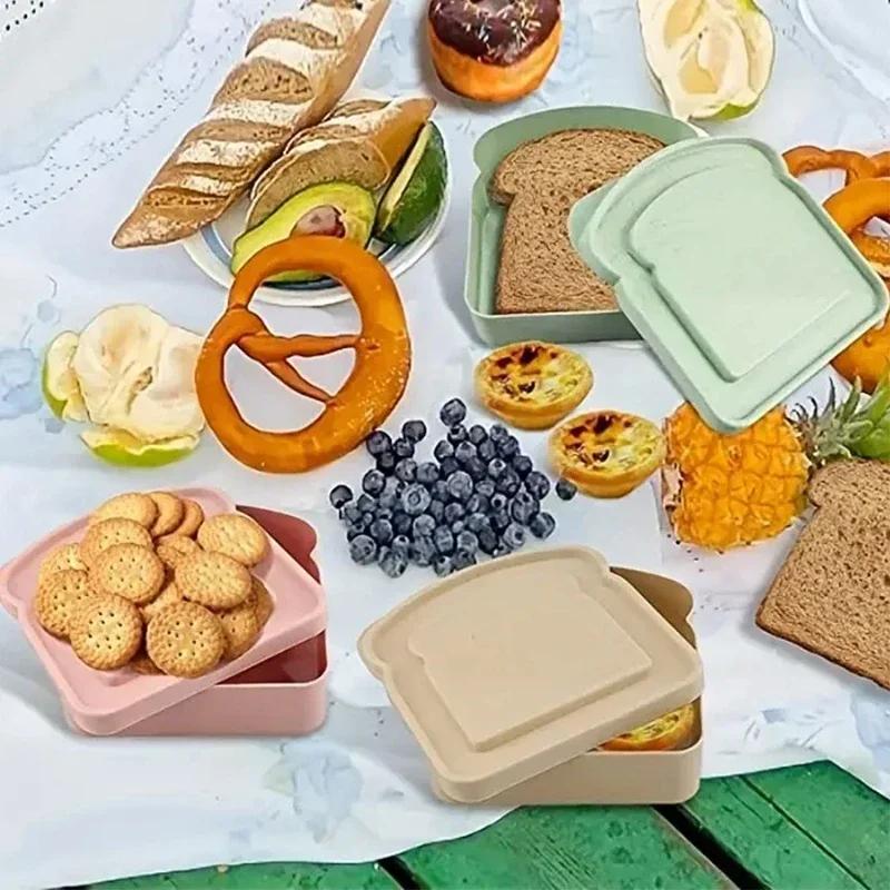 Toast Shaped Portable Lunch Box Sandwich Silicone Bento Box with Lid Student Office School Outdoor Lunch Box Food Container